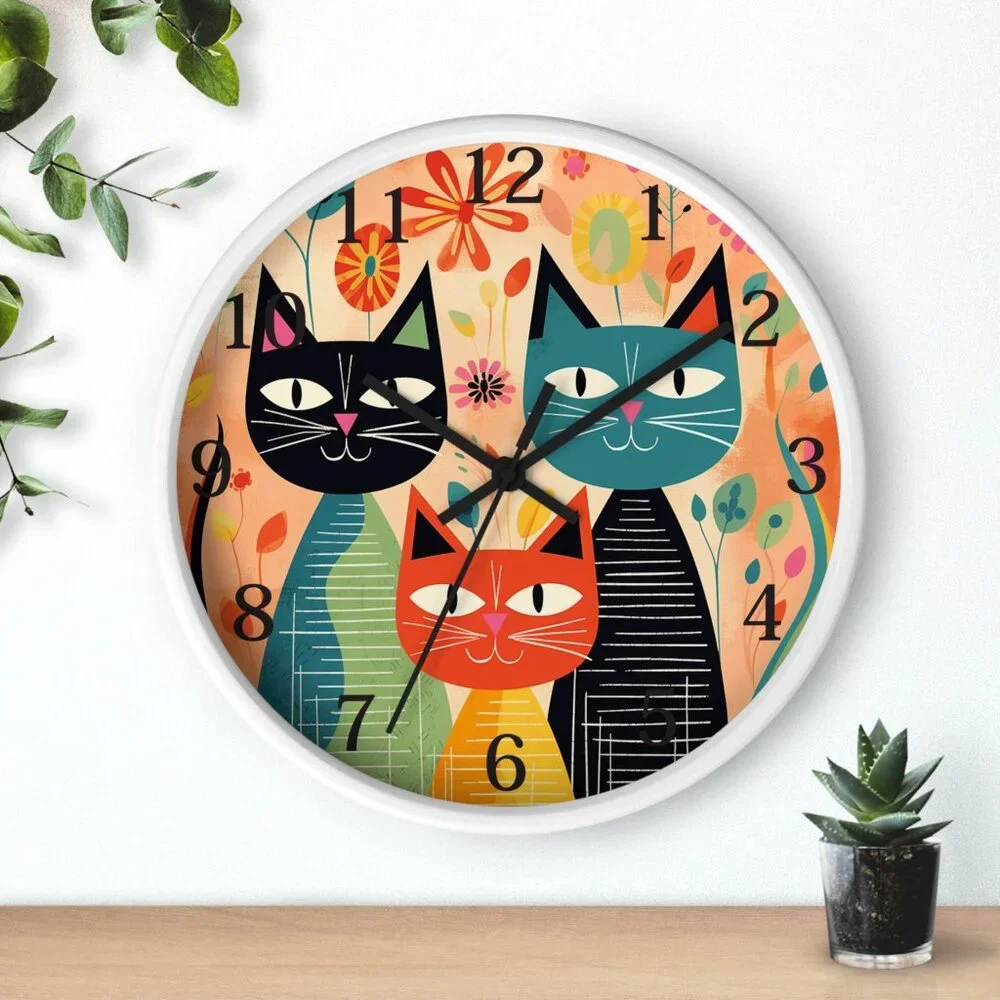 Retro Cat Clock, Vintage-Inspired Midcentury Feline Wall Clock